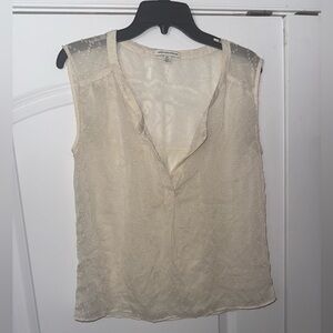 American Eagle 🦅 Cream V-Neck Sleeveless Sheer Swiss Dot Design Blouse